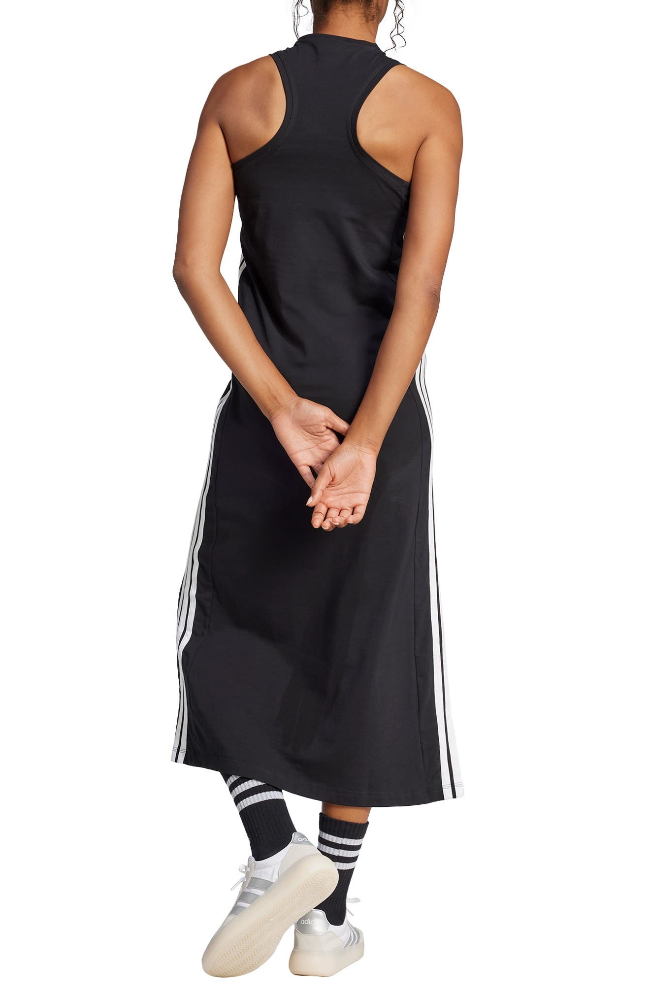 adidas Essentials 3-Stripes Racerback Midi Dress in Black/White at Nordstrom - 2