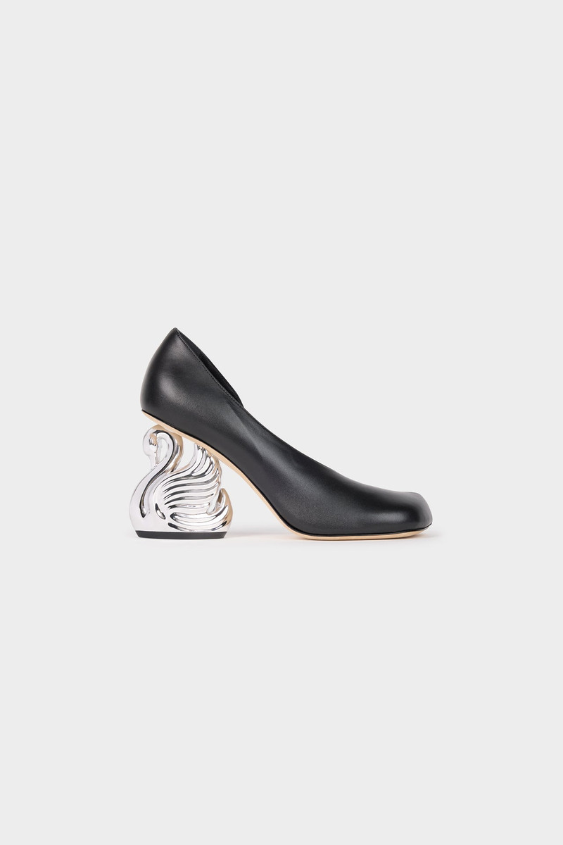 CHRISTINE COUSIN SHOES WITH SWAN HEEL BLACK SILVER GOLD 4