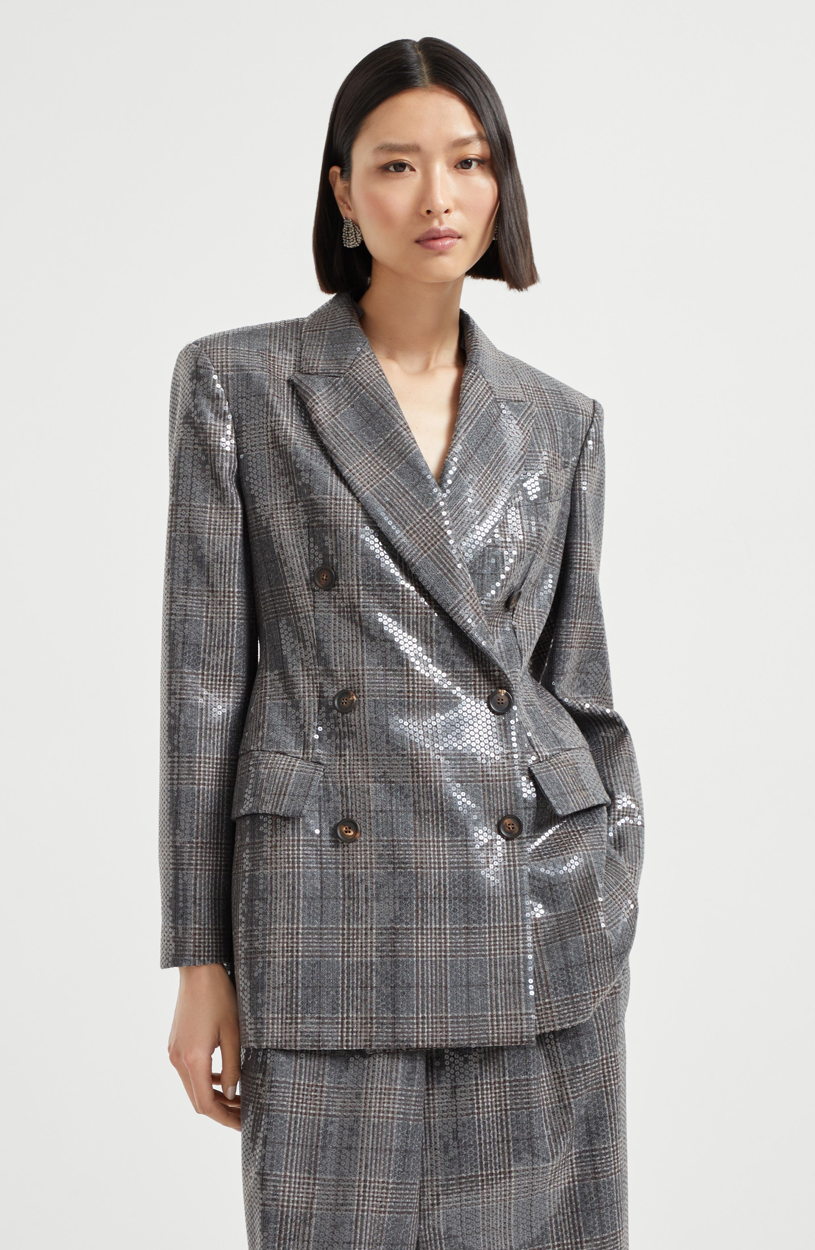 Brunello Cucinelli Prince of wales blazer with embroidery in Anthracite at Nordstrom - 2