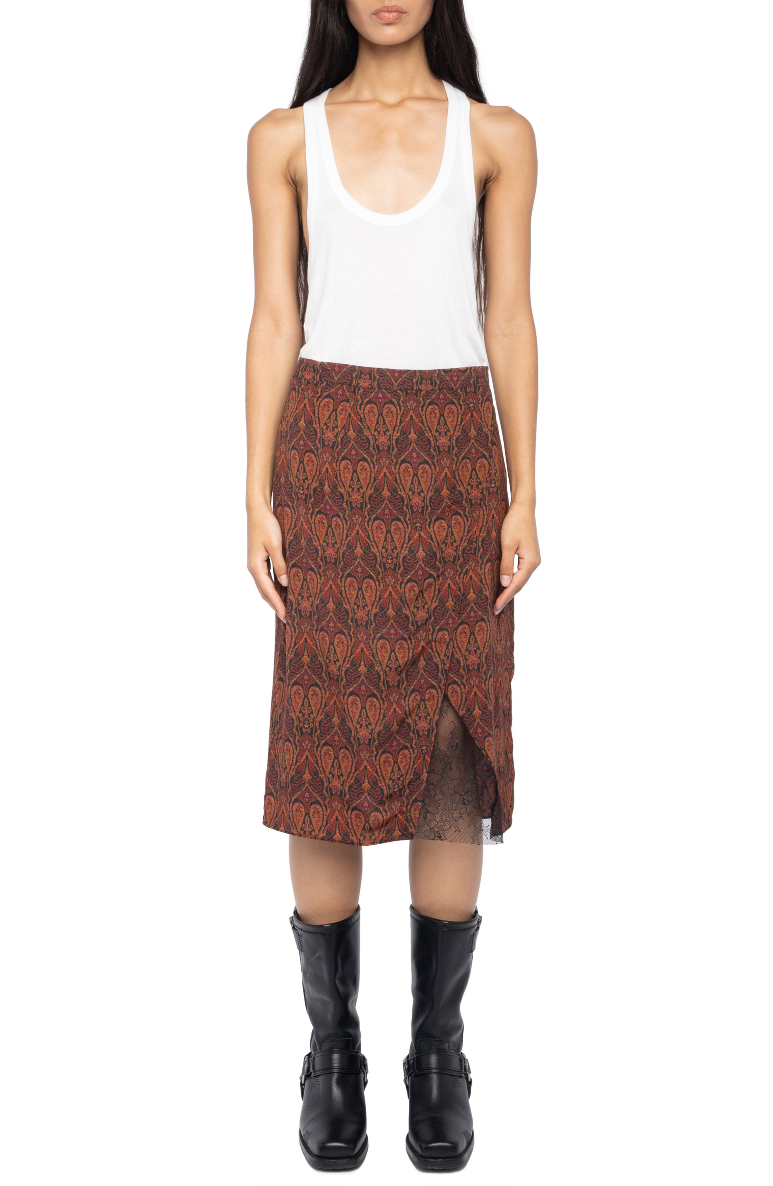 Zadig & Voltaire Julien Soft Paisley Pencil Skirt in Brown/Black at Nordstrom - 7