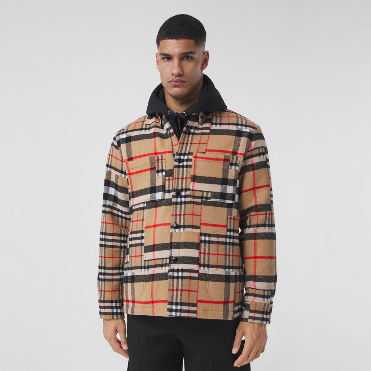 Patchwork Check Wool Oversized Overshirt - 8