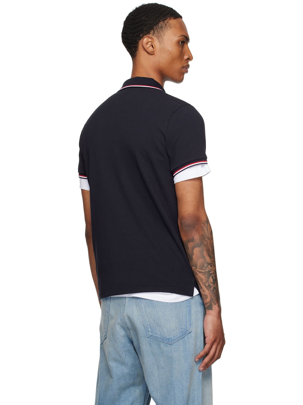 Navy Tricolor-Trimmed Cotton Piquet Polo - 3