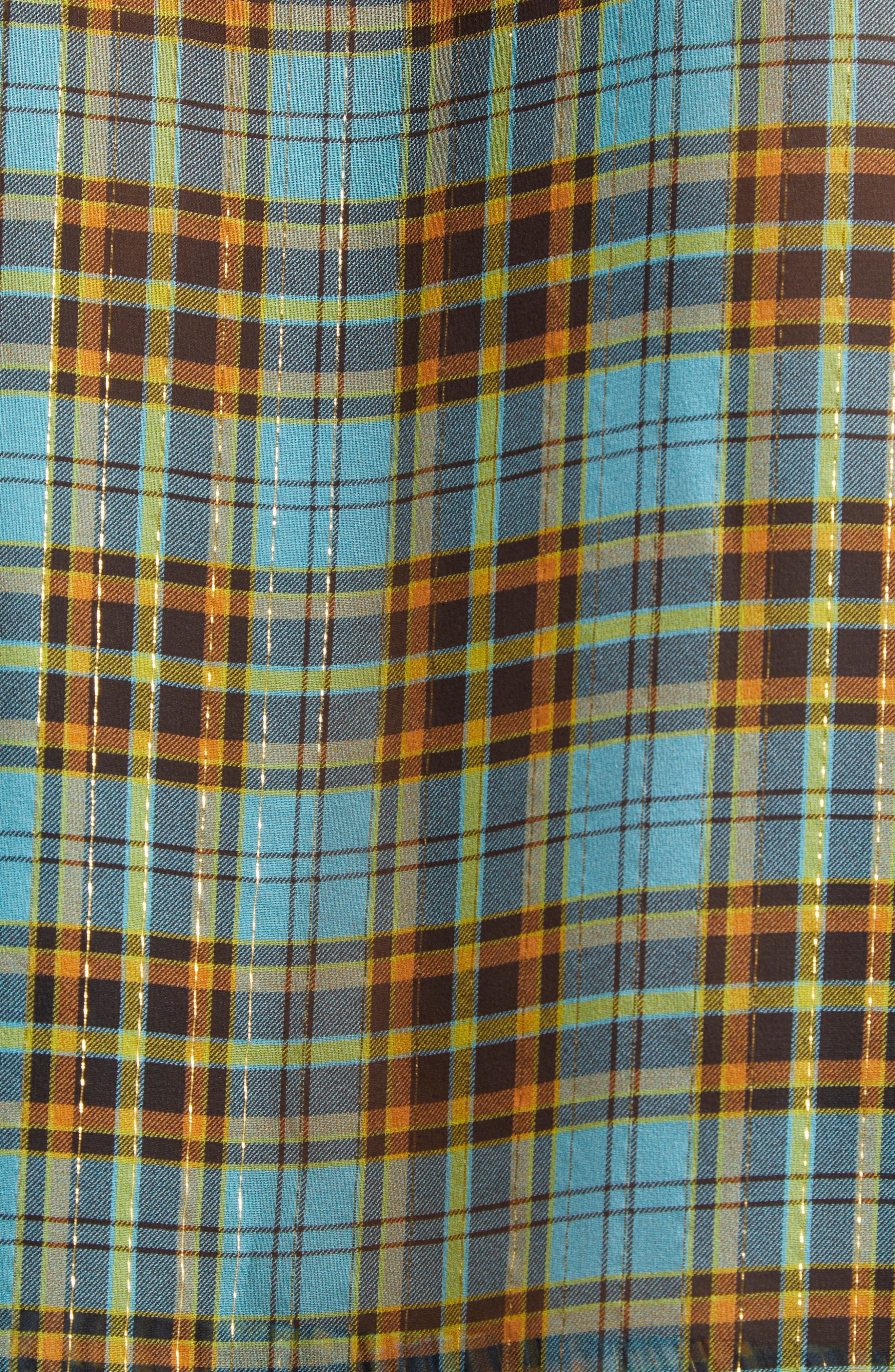 Undercover Metallic Stripe Plaid Silk Blend Camp Shirt in Blue Check at Nordstrom - 7