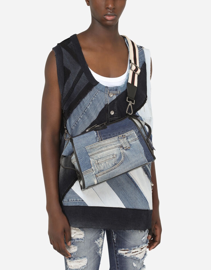 Patchwork denim edge crossbody bag - 2