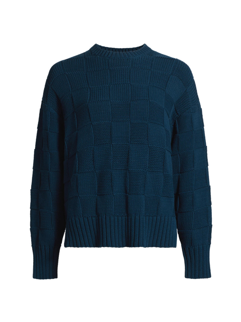 Women's Check-Knit Stretch-Cotton Sweater - Midnight 1