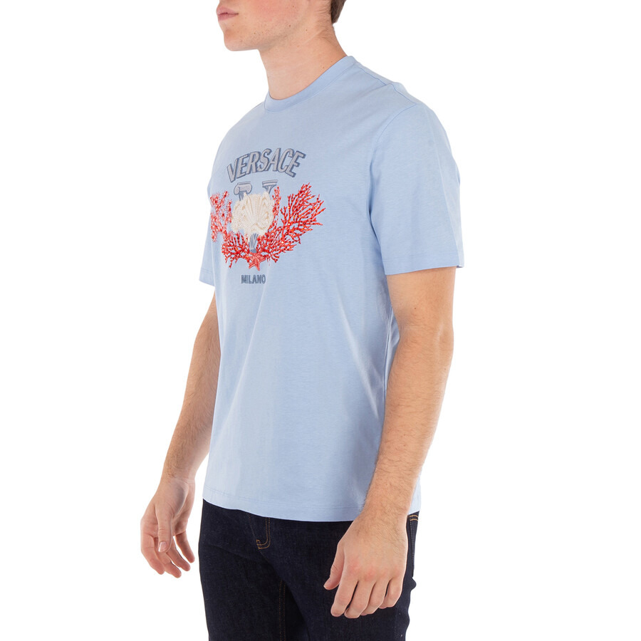 Versace University Coral Embroidered Cotton T-Shirt - 4