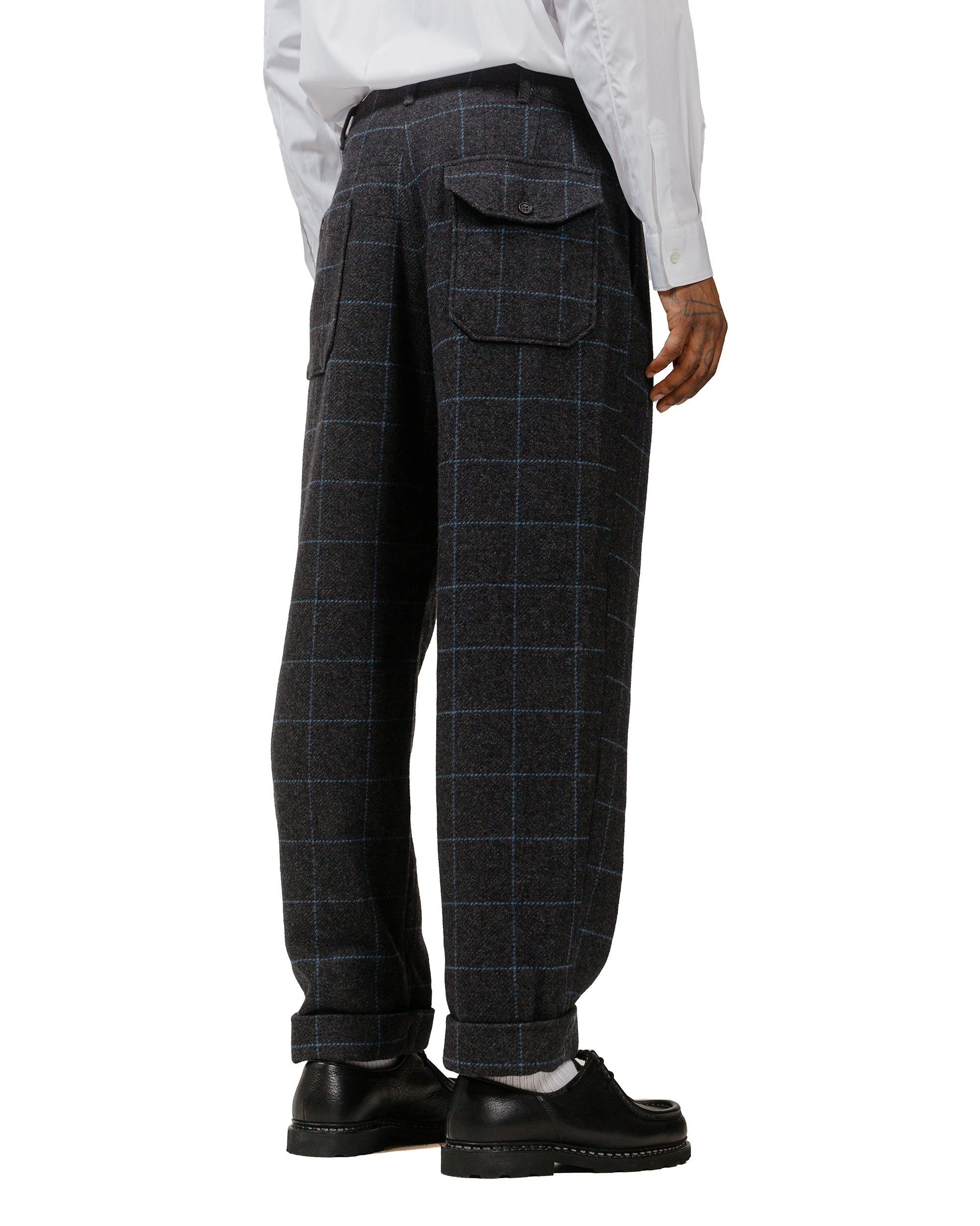 Carlyle Pant Charcoal/Light Blue Wool Poly Windowpane - 3
