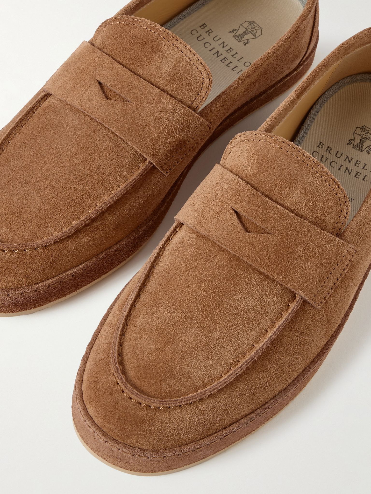 Washed-Suede Penny Loafers Brown - 5
