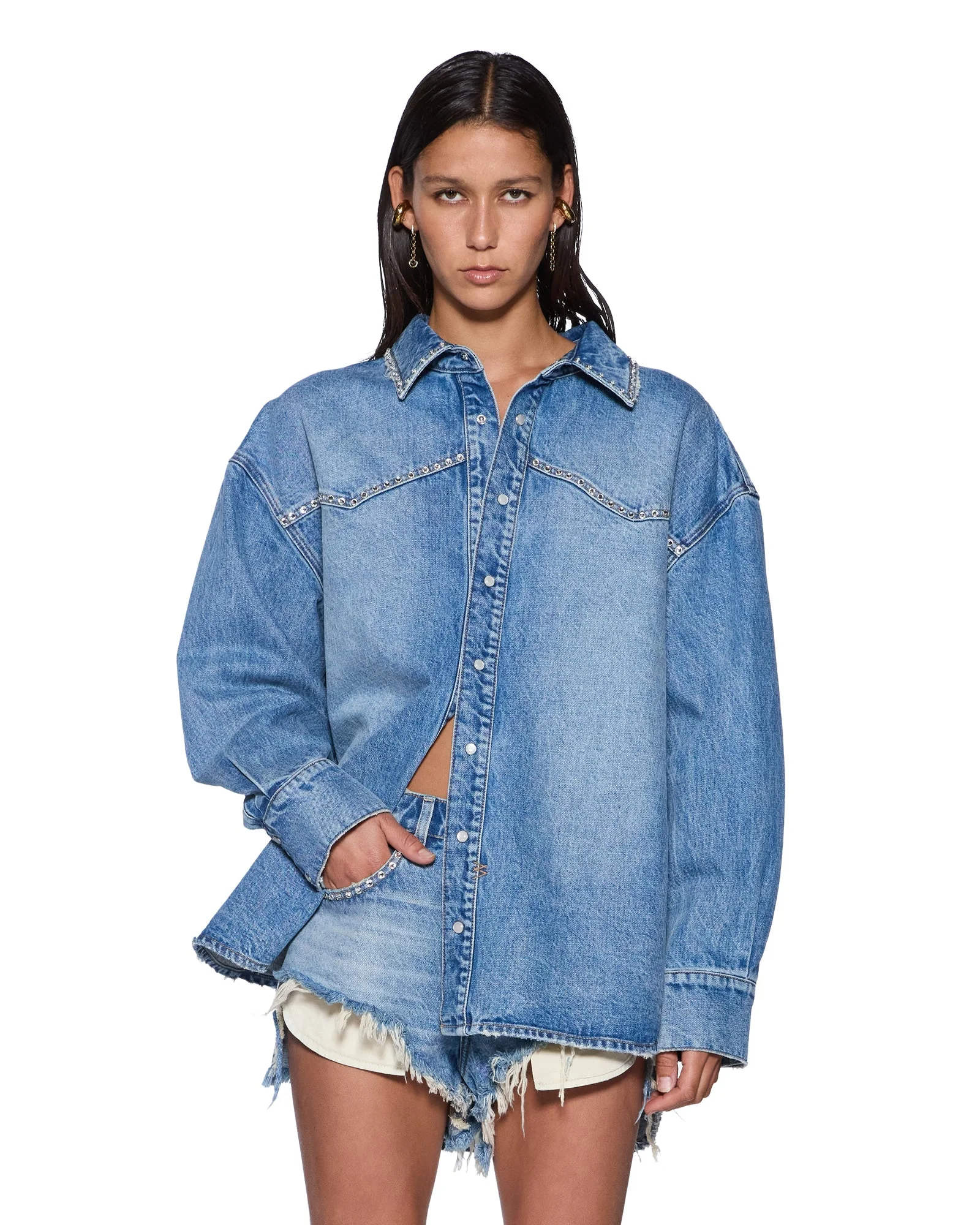 OVERSIZED DENIM LS SHIRT MAVERIK KRYSTAL - 1