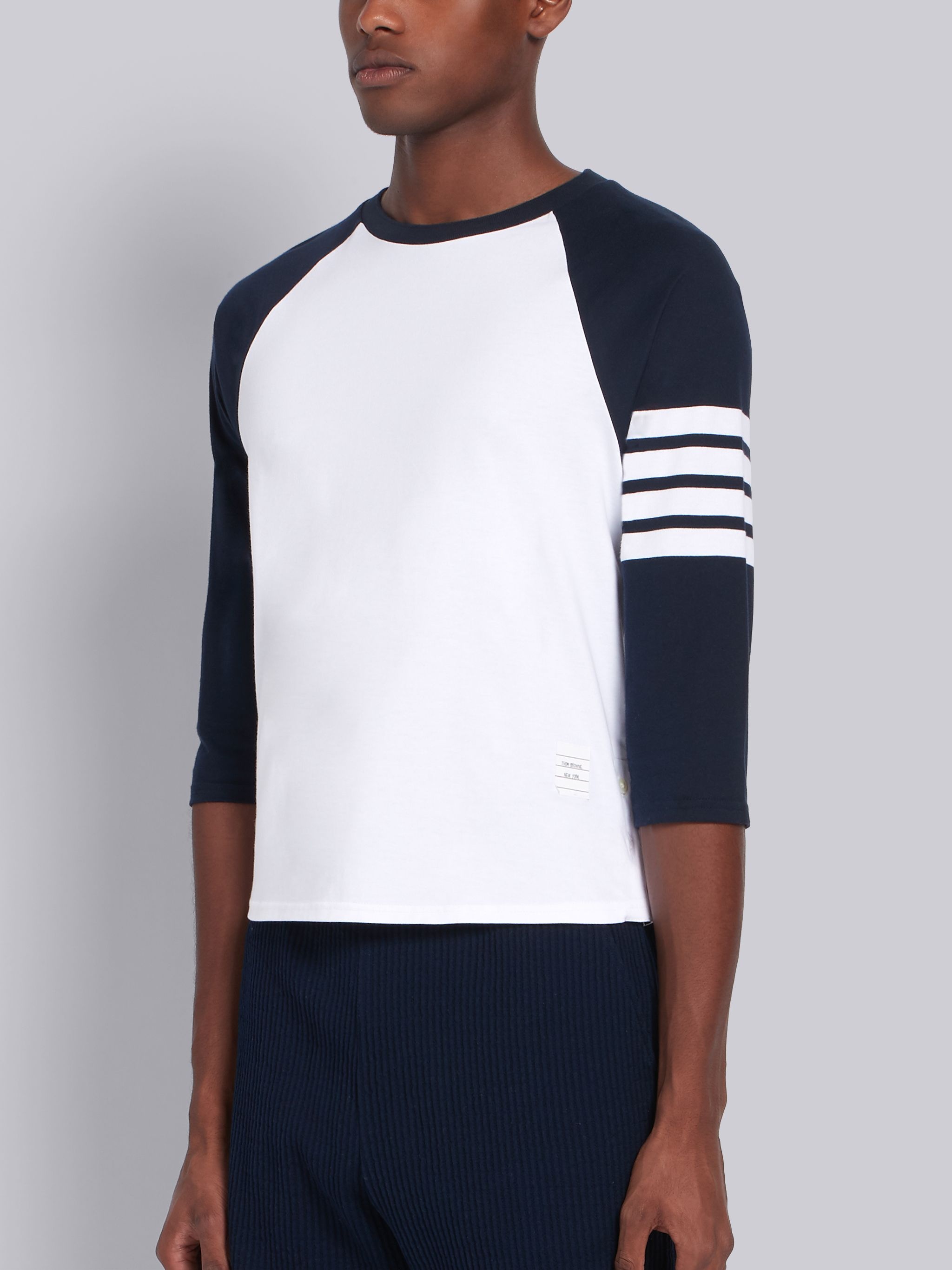 Navy Medium Weight Jersey 3/4 Sleeve 4-Bar Baseball Tee - 2