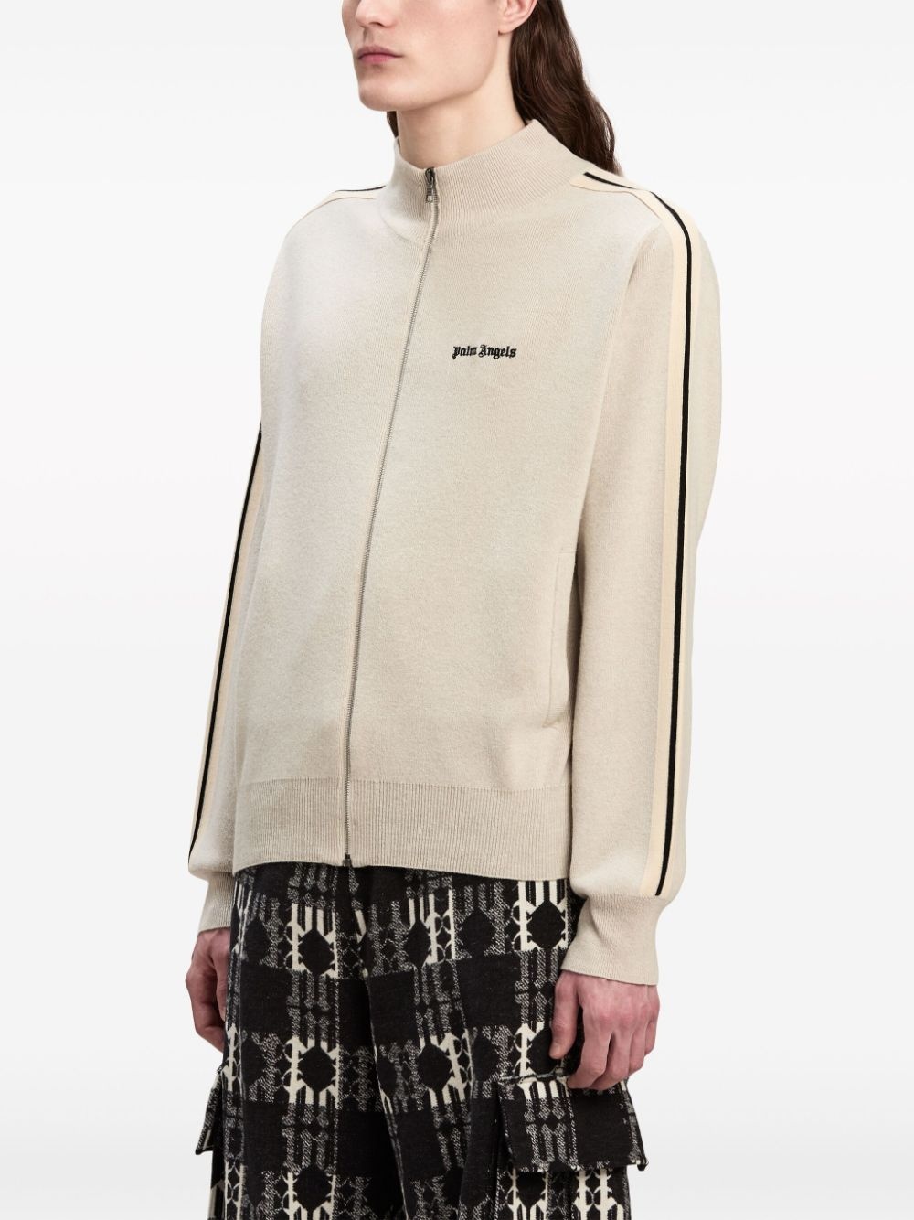 logo-embroidered knit jacket - 4