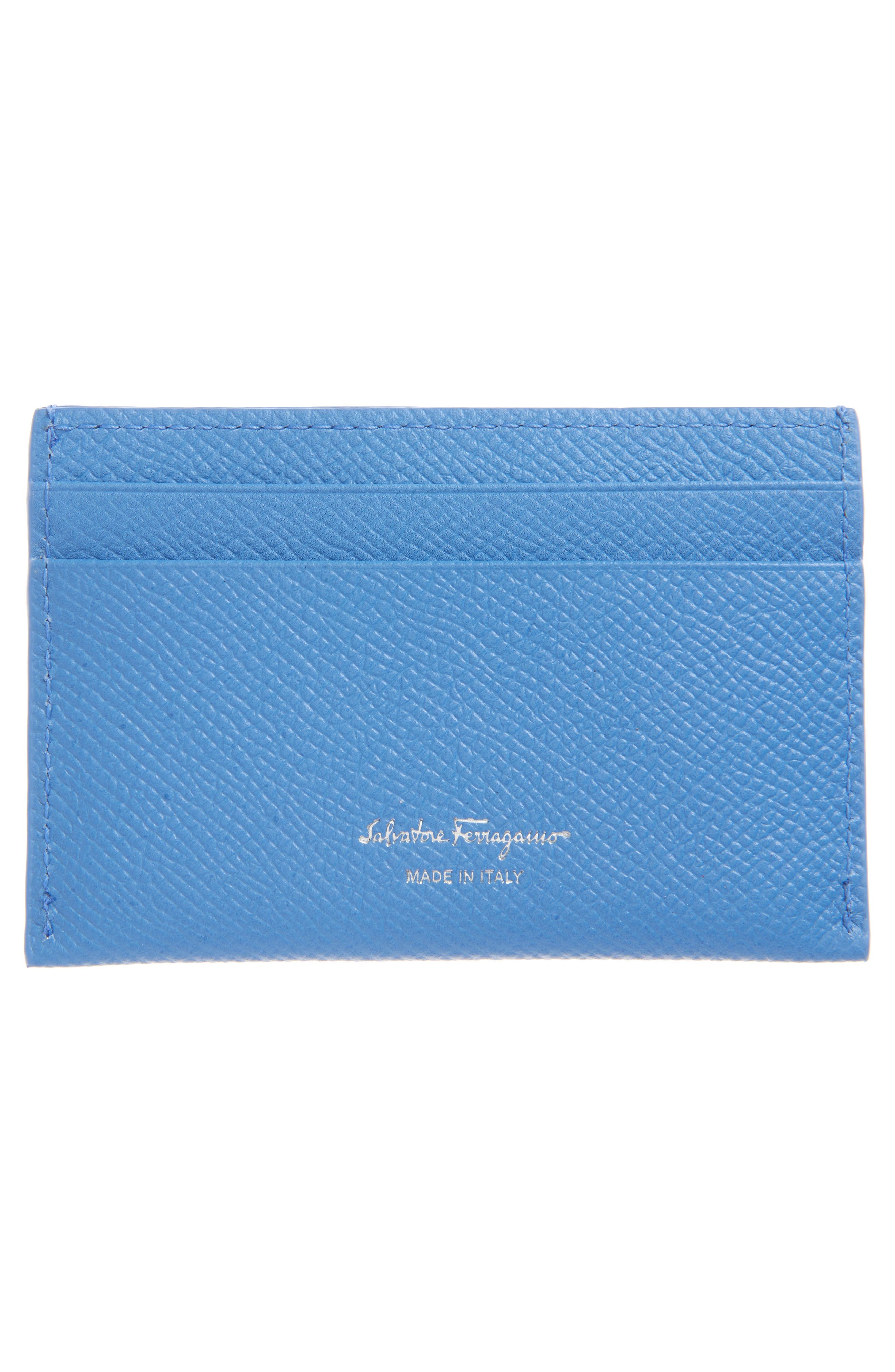 FERRAGAMO Double Gancio Leather Card Case in Bleuet/Oxford Blue at Nordstrom - 2