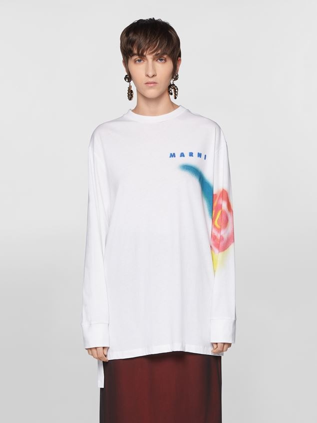 STENCIL FLOWER PRINT COTTON JERSEY LONG-SLEEVED T-SHIRT - 2
