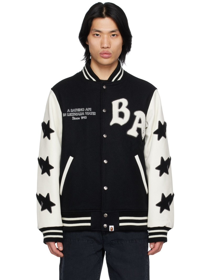 Black & White Varsity Bomber Jacket - 1