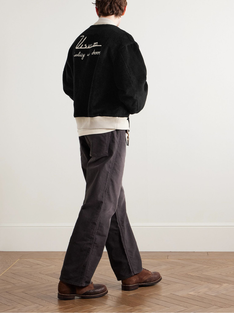 visvim Reversible Embroidered Wool-Fleece and Silk-Satin Bomber Jacket Black outlook