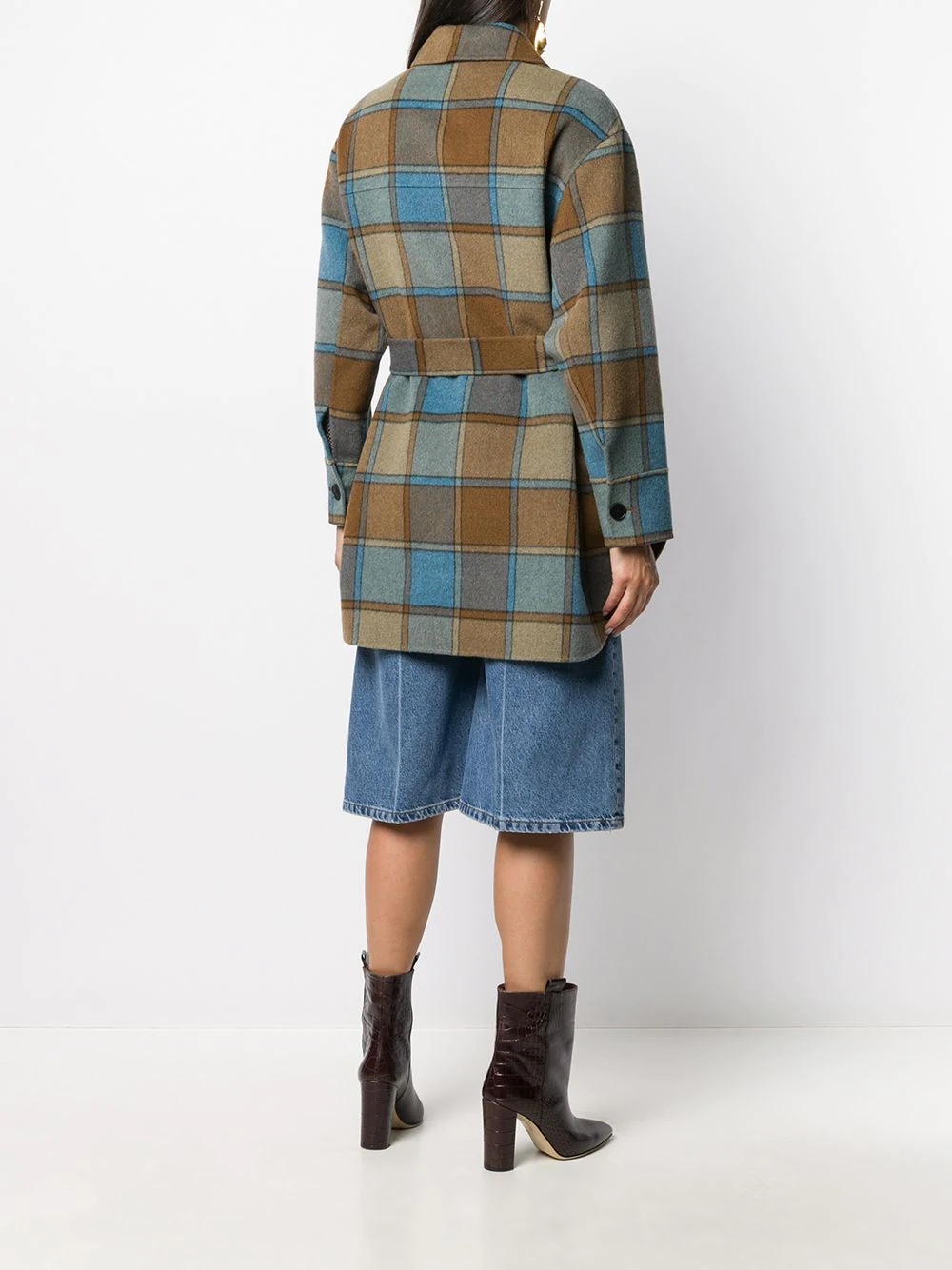 belted check coat - 4