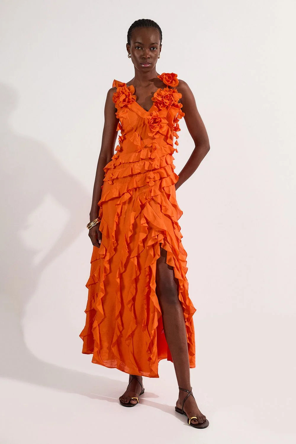 Ruffle & Applique V Front Viscose Woven Maxi Dress - 1