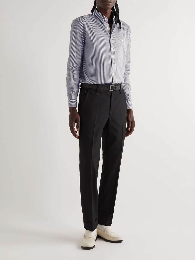 SAINT LAURENT Monogram Button-Down Collar Striped Cotton-Poplin Shirt outlook