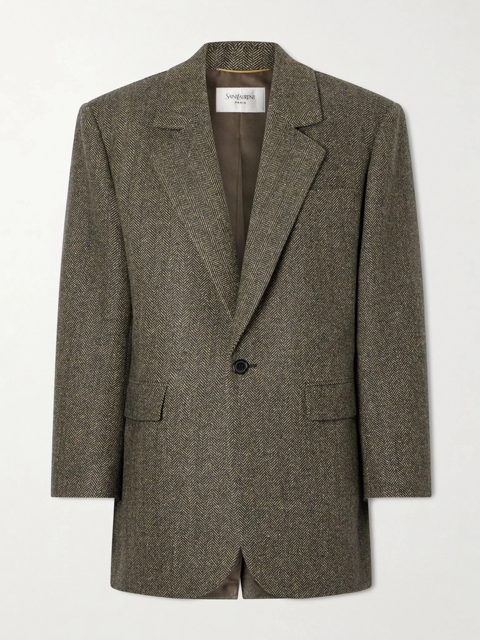 Herringbone wool and silk-blend blazer Brown - 1