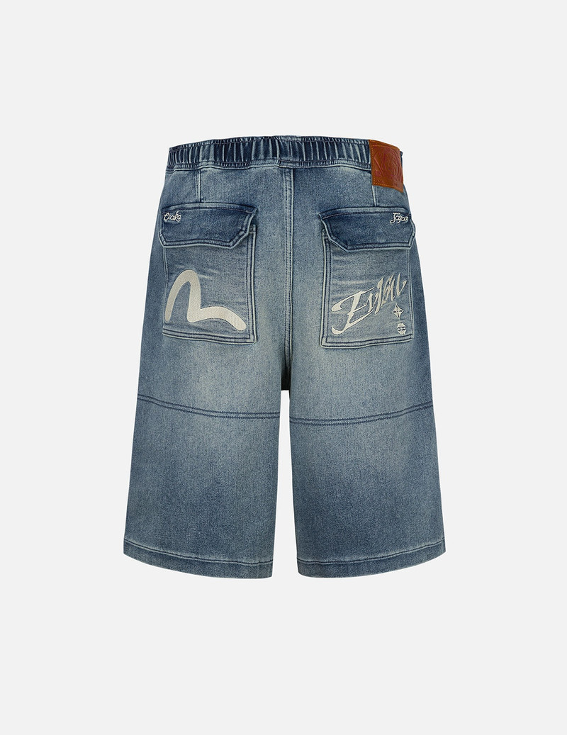 Seagull and Logo Appliqué Embroidery Fashion Fit Denim Shorts 1