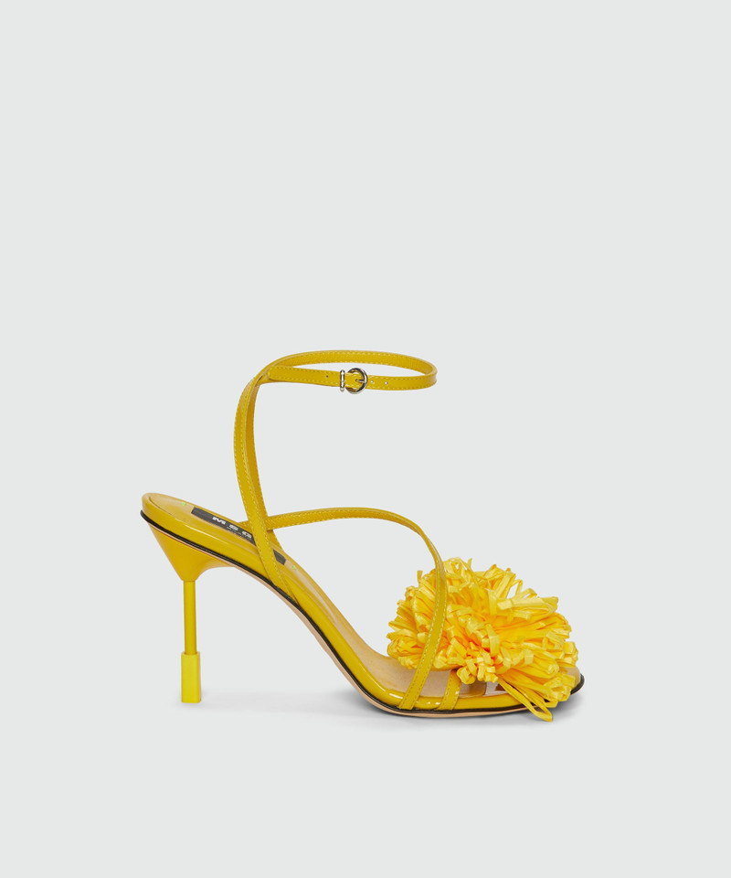 Yellow patent leather sandals with raffia detail and iconic MSGM heel 1