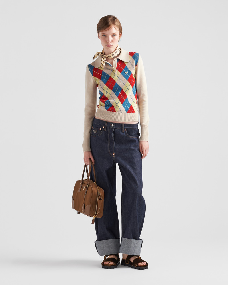 Prada Argyle knit wool polo shirt outlook