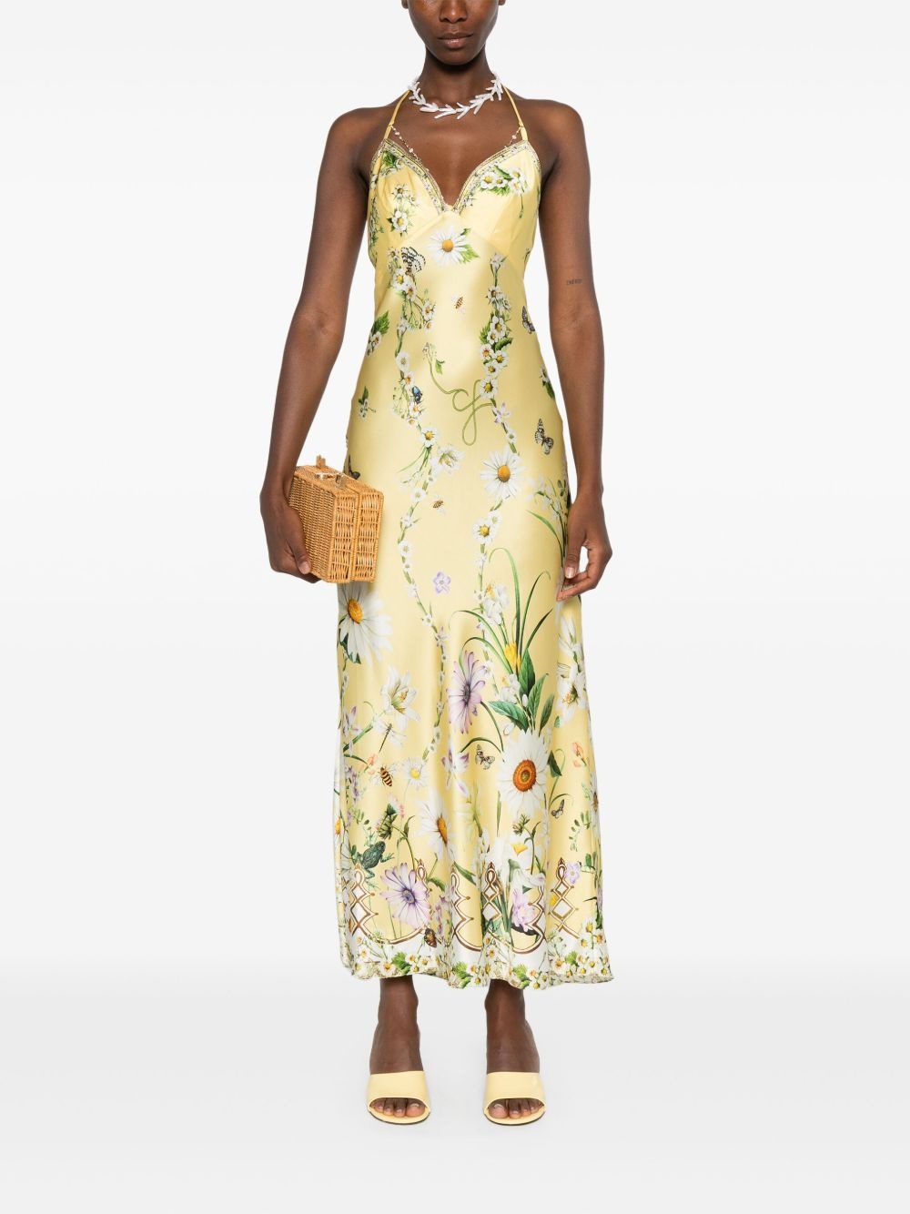 floral-print silk dress - 2