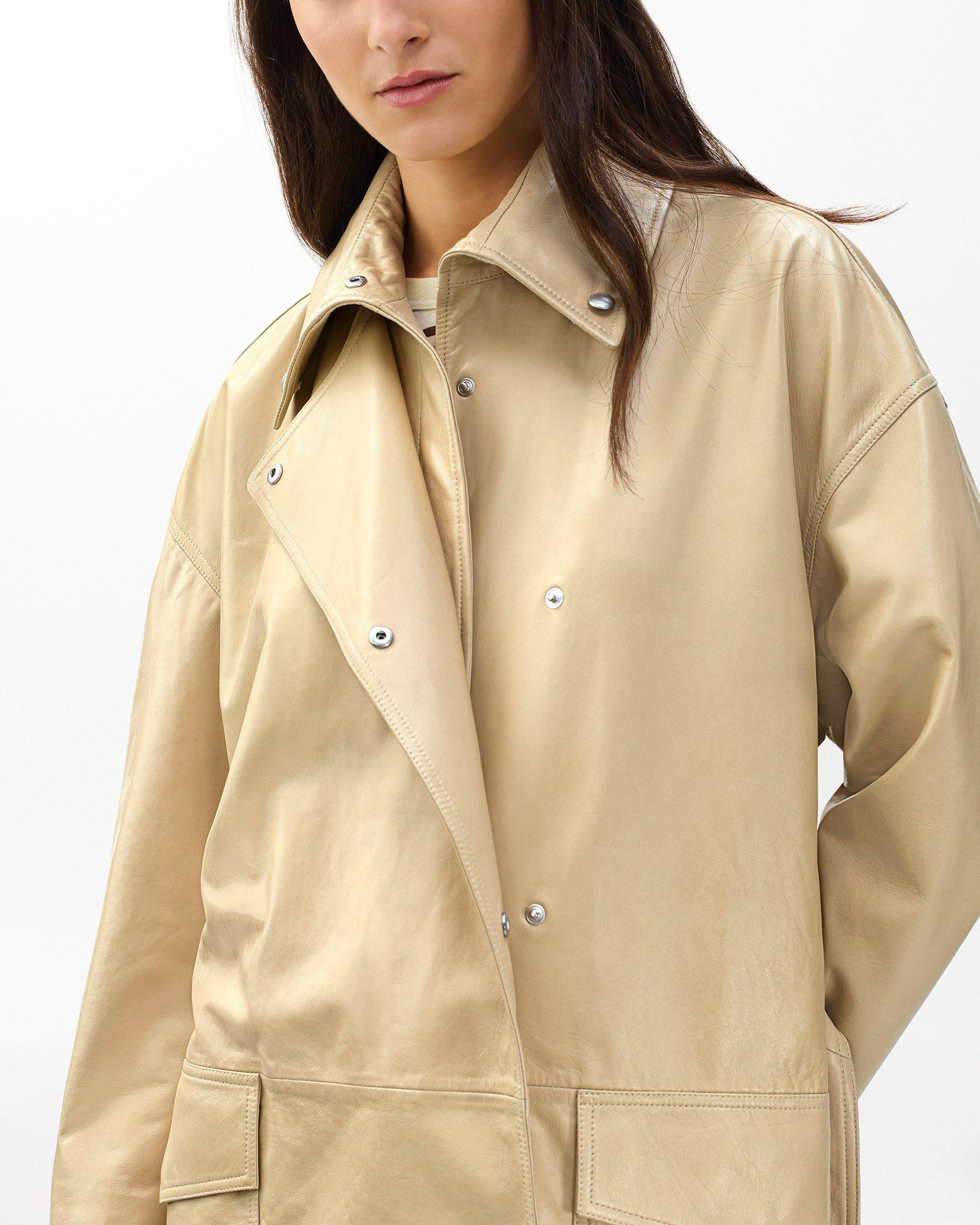 Rue Lamb Leather Trench Coat - 5