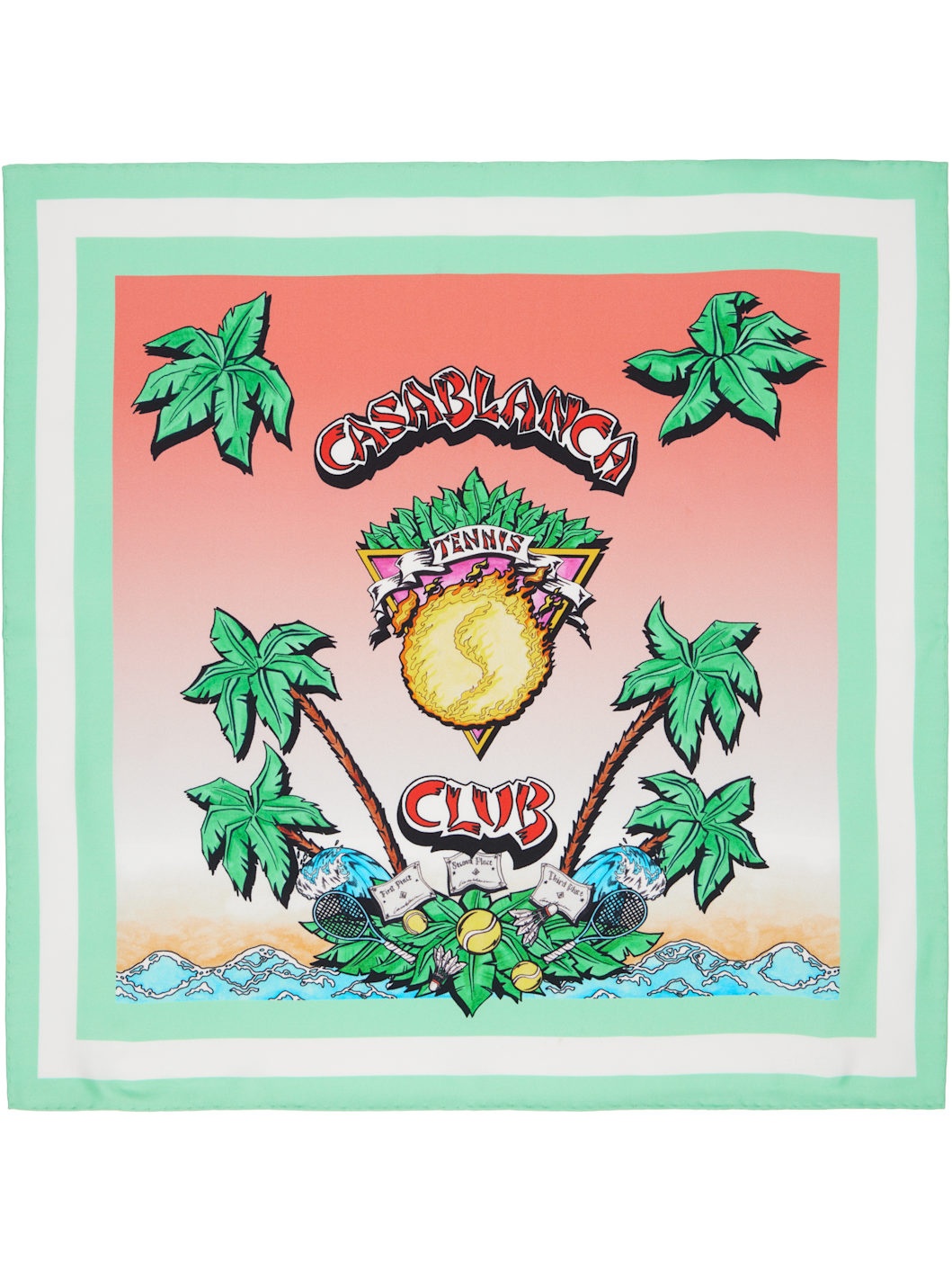 Green & Red 'Tennis Club' Medium Silk Scarf - 1