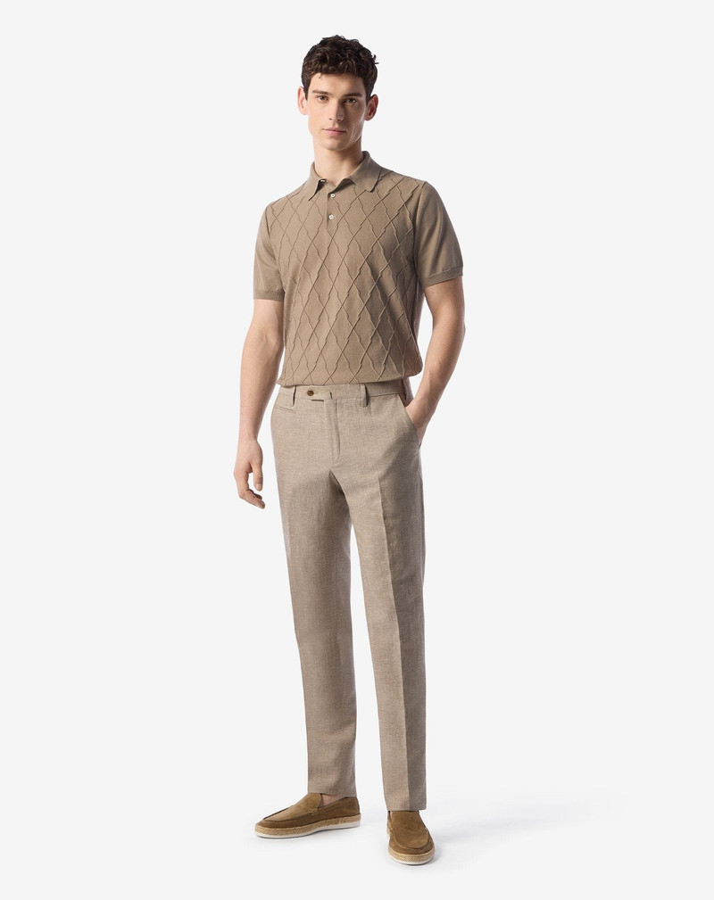 CORNELIANI Beige wool and linen chambray trousers outlook