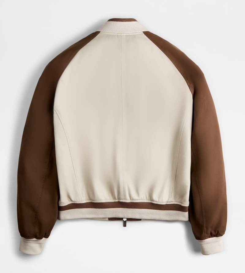 BOMBER JACKET IN LEATHER - BROWN, OFF WHITE 7