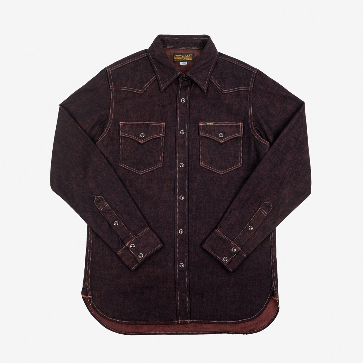 IHSH-352-RED 10oz Selvedge Denim Western Shirt - Indigo Overdyed Red - 1