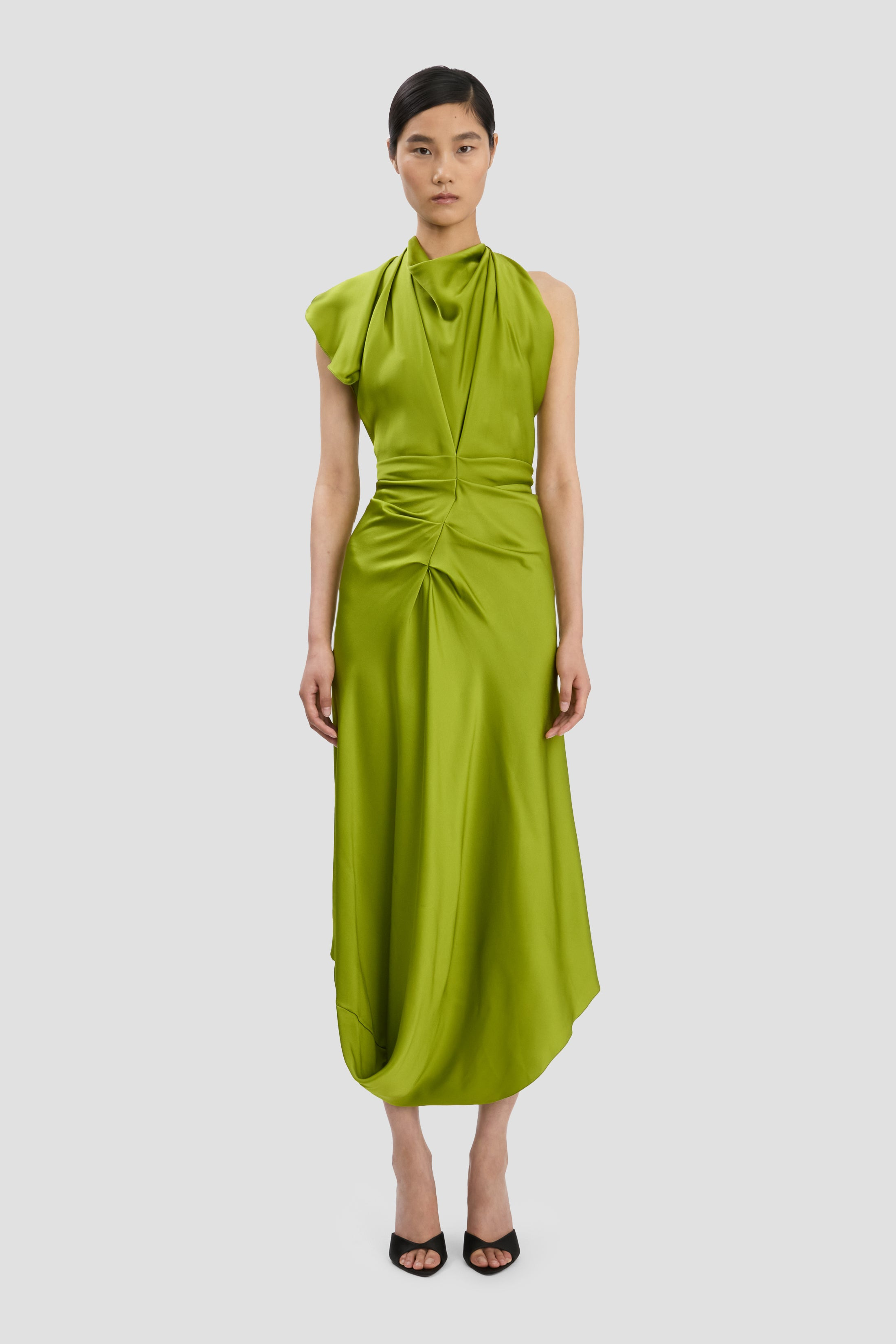 Backless Scarf Detail Midi Dress In Parakeet - 2