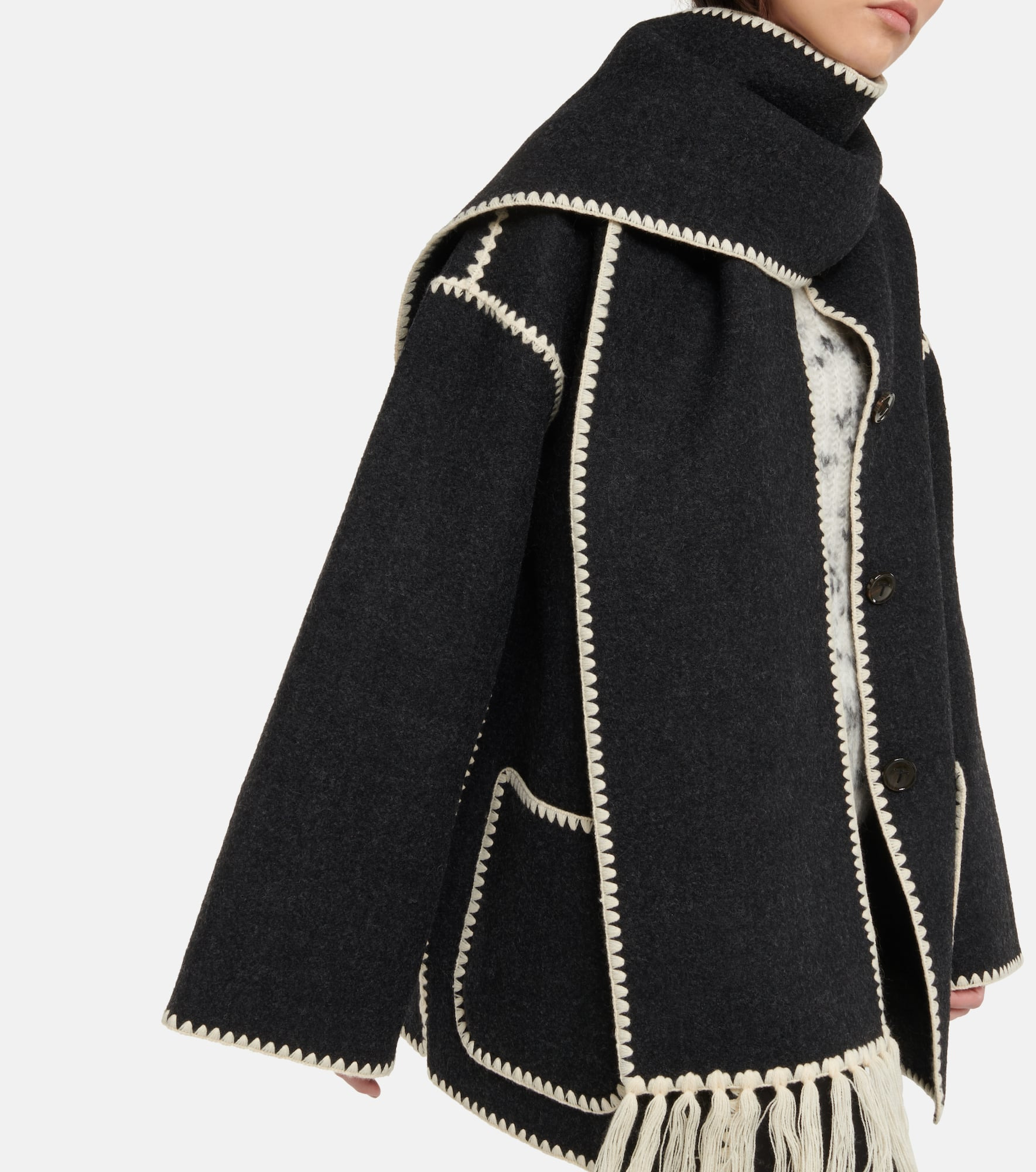 Embroidered wool-blend scarf jacket - 5