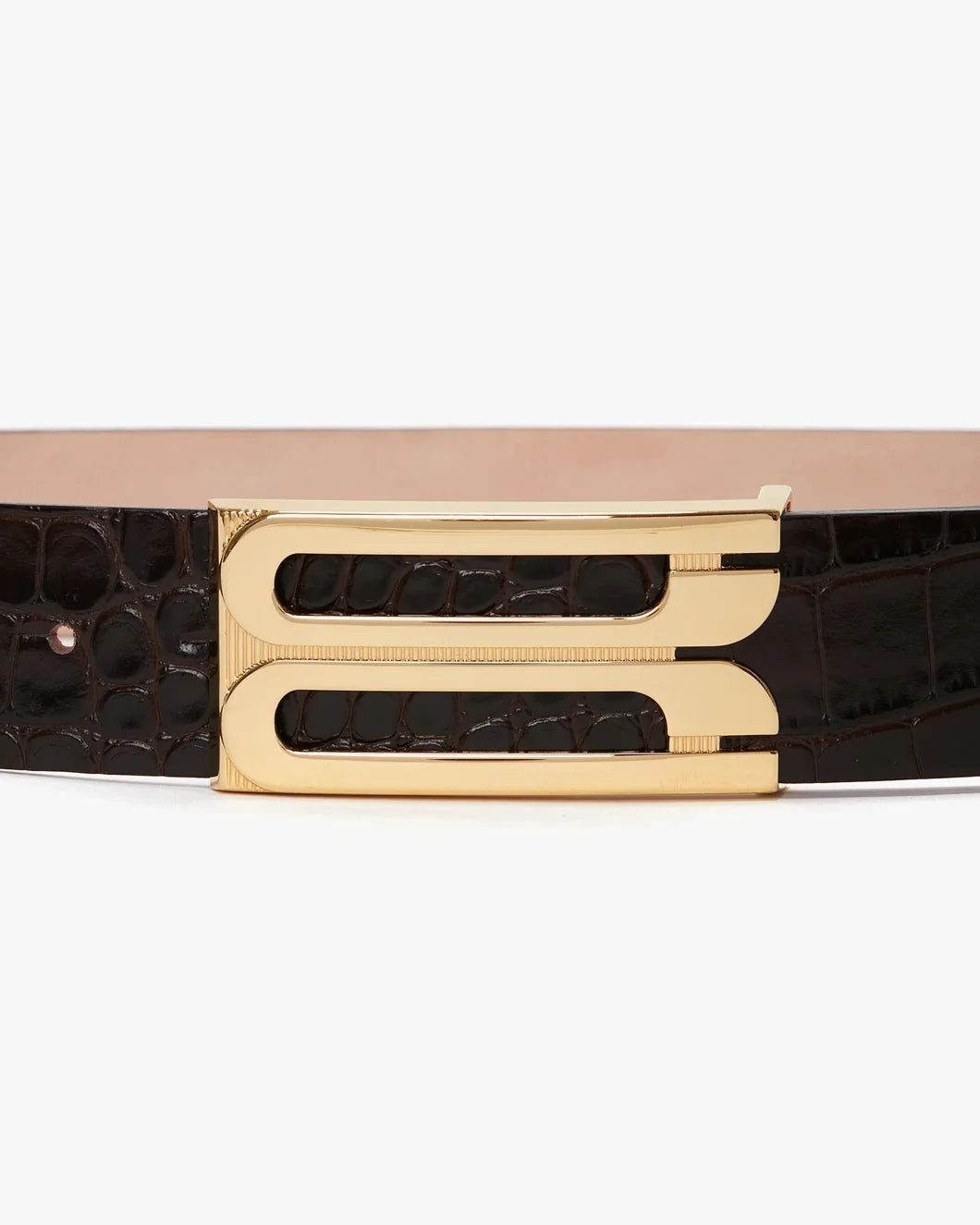 JUMBO FRAME BELT IN ESPRESSO CROC EMBOSSED CALF LEATHER - 3
