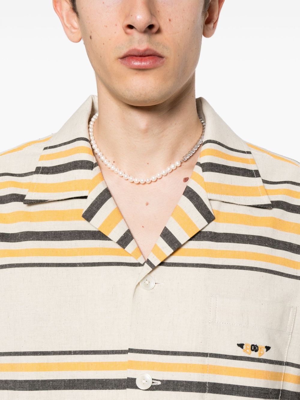 embroidered-logo striped shirt - 5