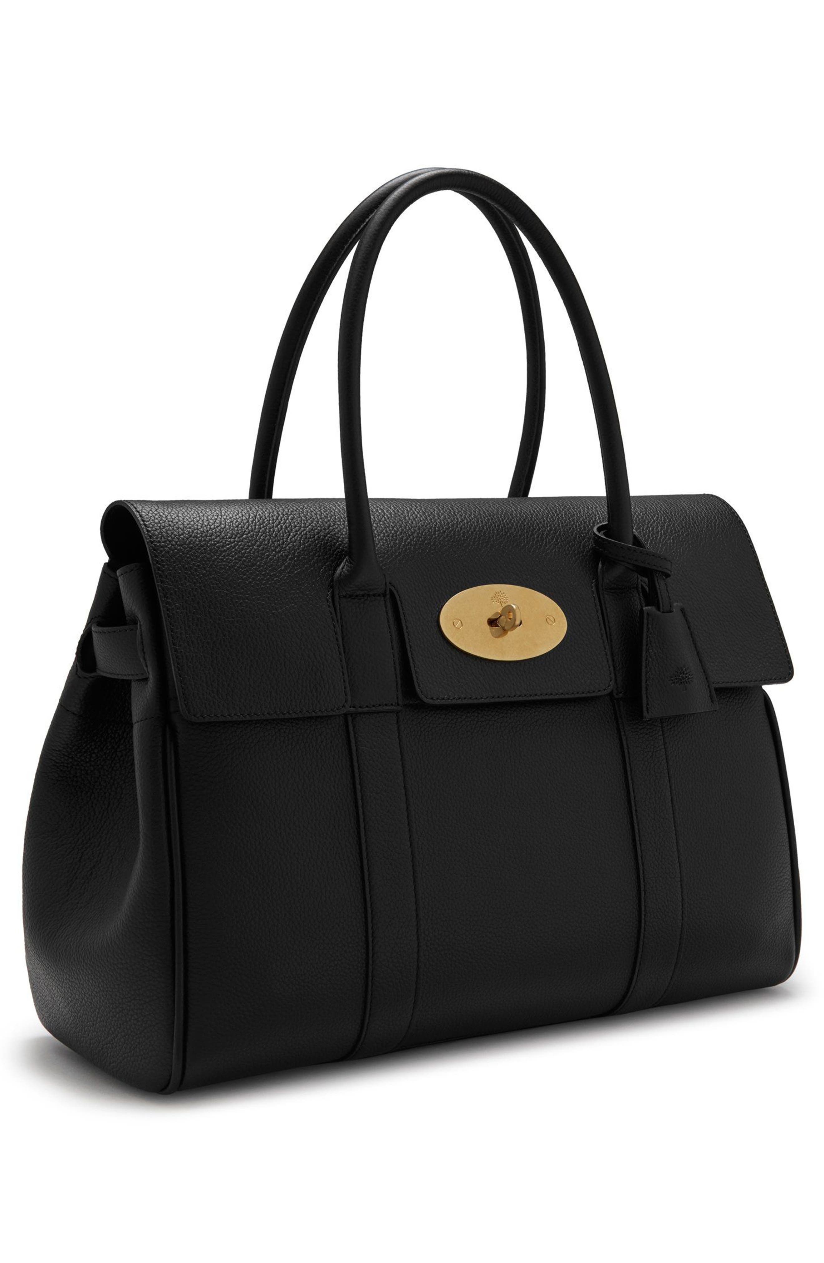Mulberry Bayswater Pebbled Leather Satchel in Black/Brass at Nordstrom - 5