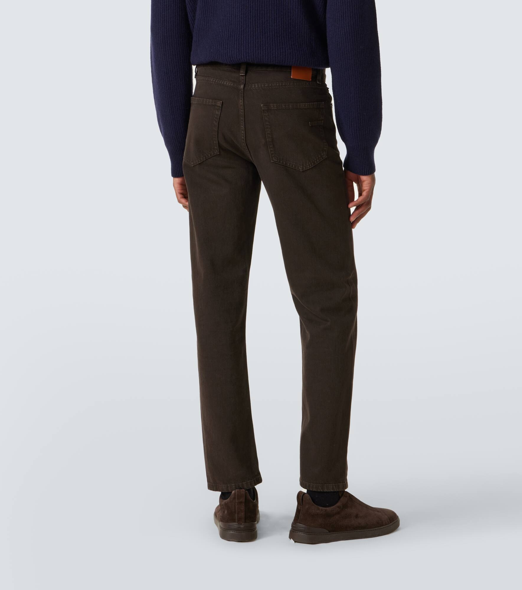 Leather-trimmed cotton straight pants - 4