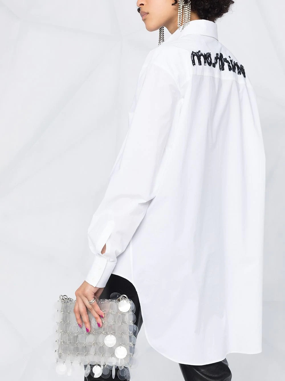 embroidered logo oversize shirt - 5