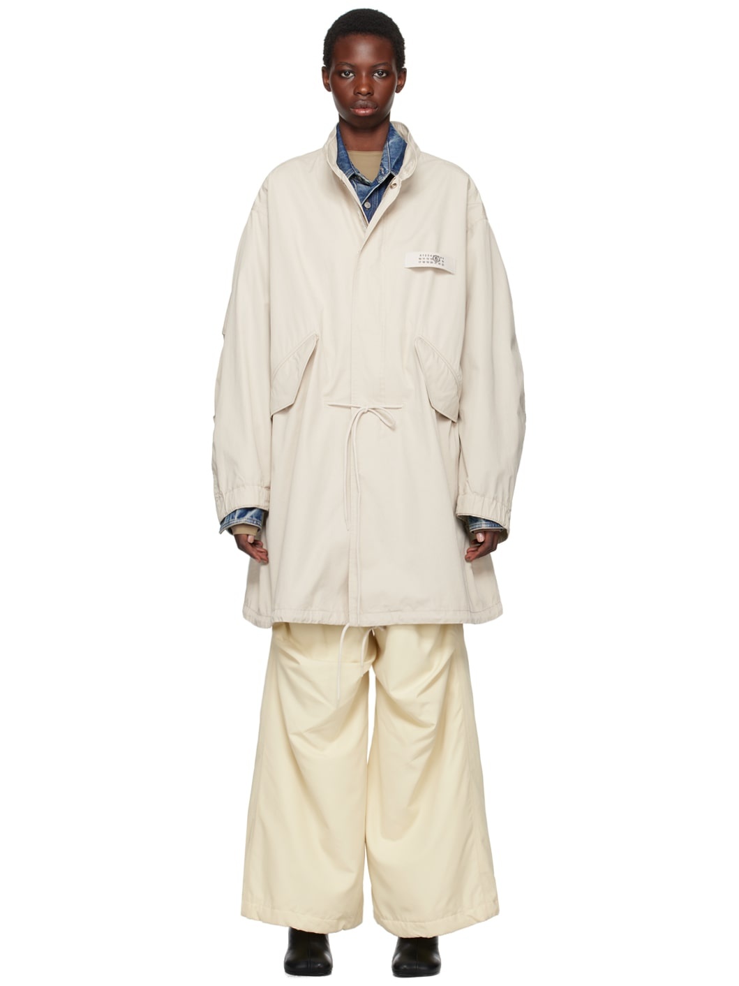 Beige Logo Patch Coat - 1