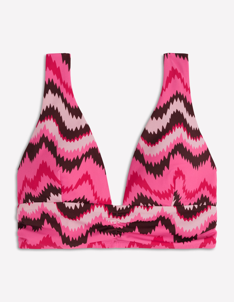 Mykonos Deep V Bikini Top-Pink, Zig zag wave - 1