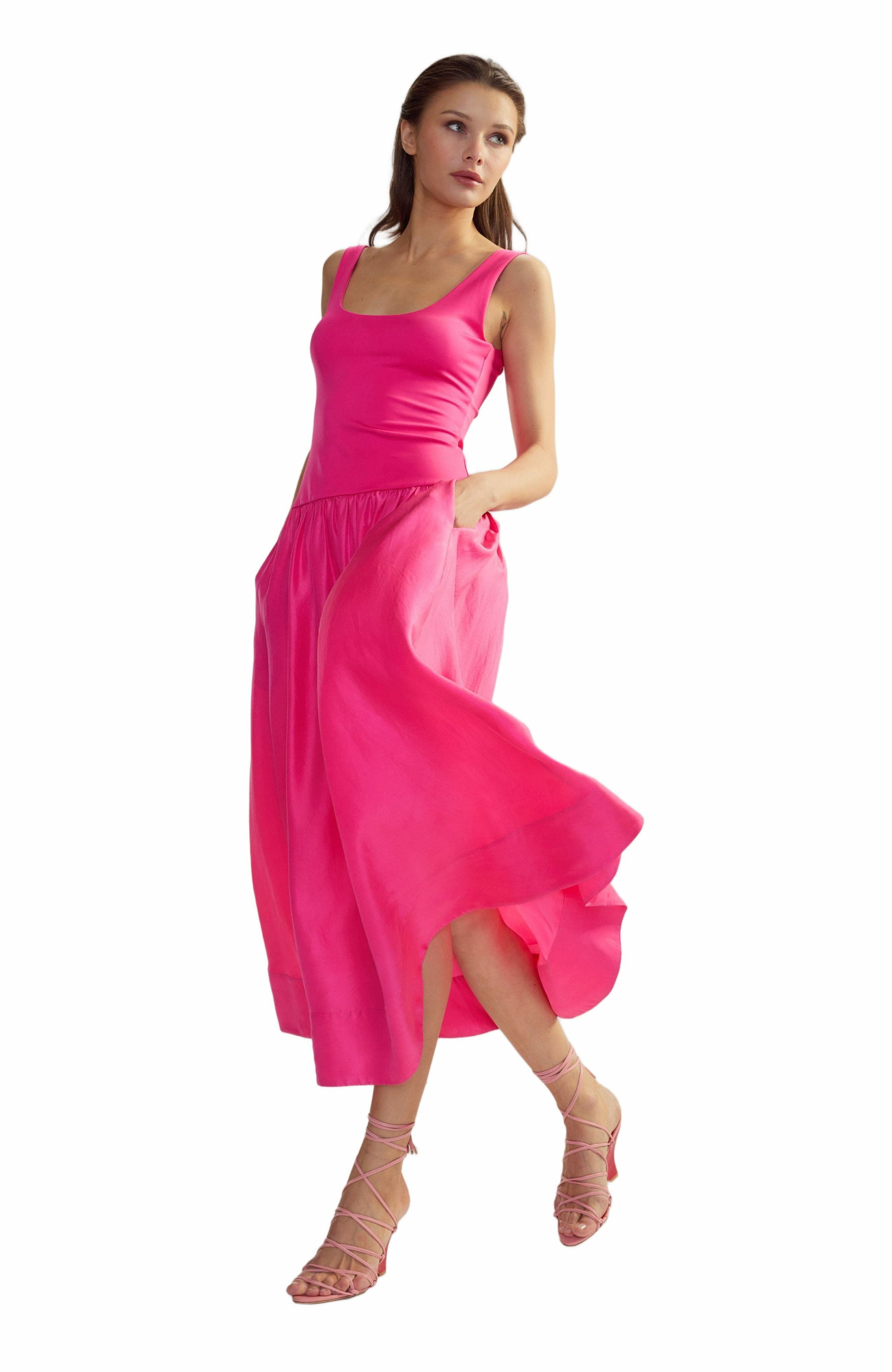 Cynthia Rowley Eloise Drop Waist Dress in Pink at Nordstrom - 4