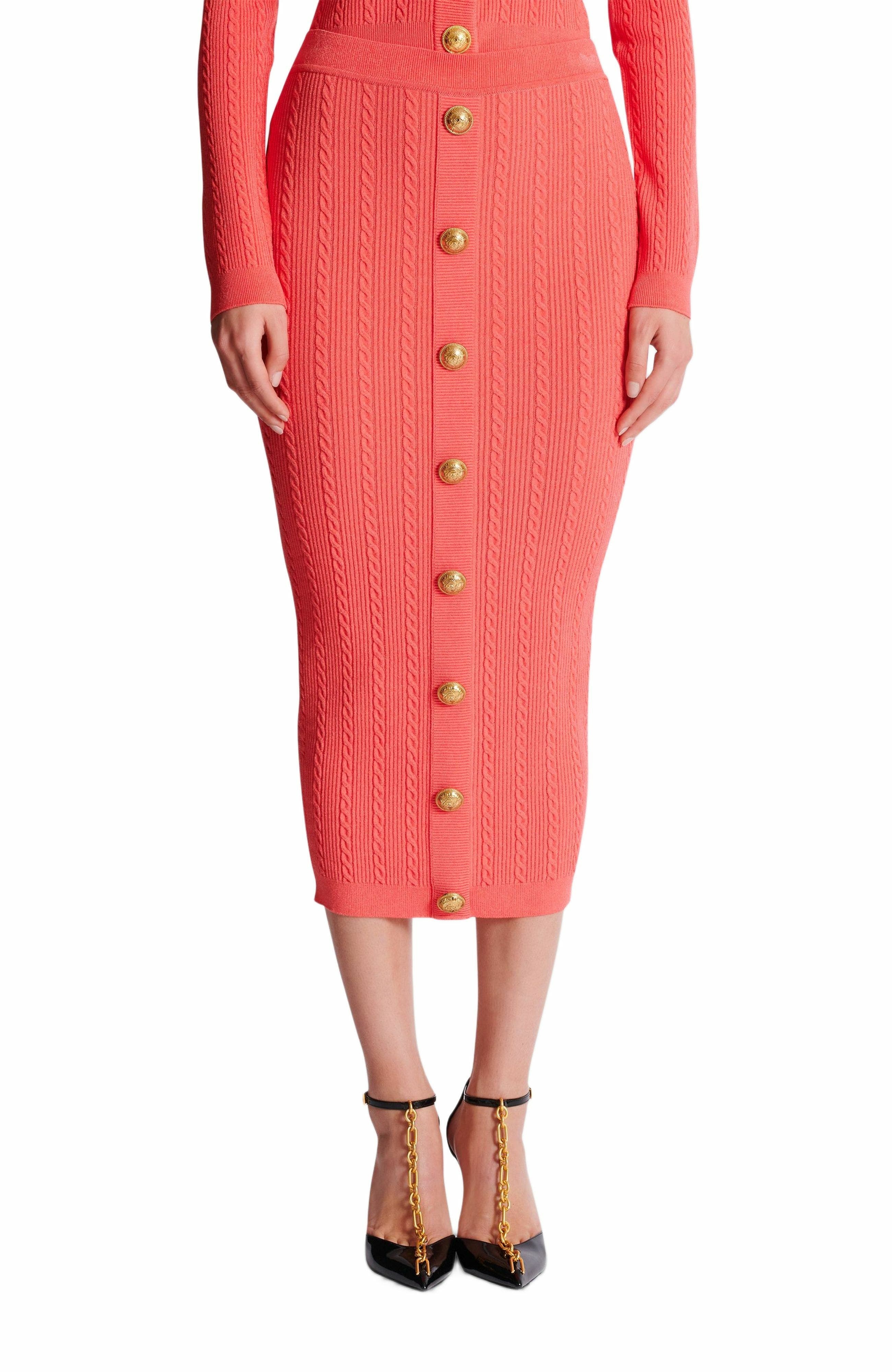 Balmain Cable-knit midi skirt in Pink at Nordstrom - 8
