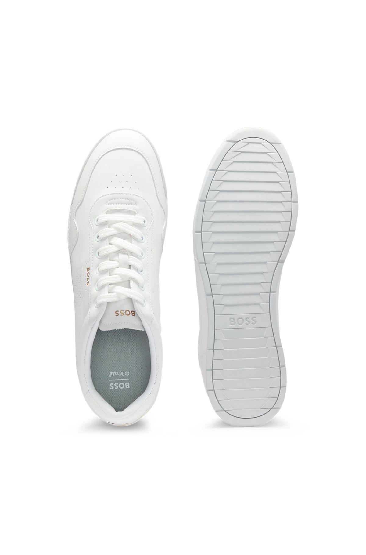 LEATHER TRAINERS WITH GOLD-TONE LOGO - 4