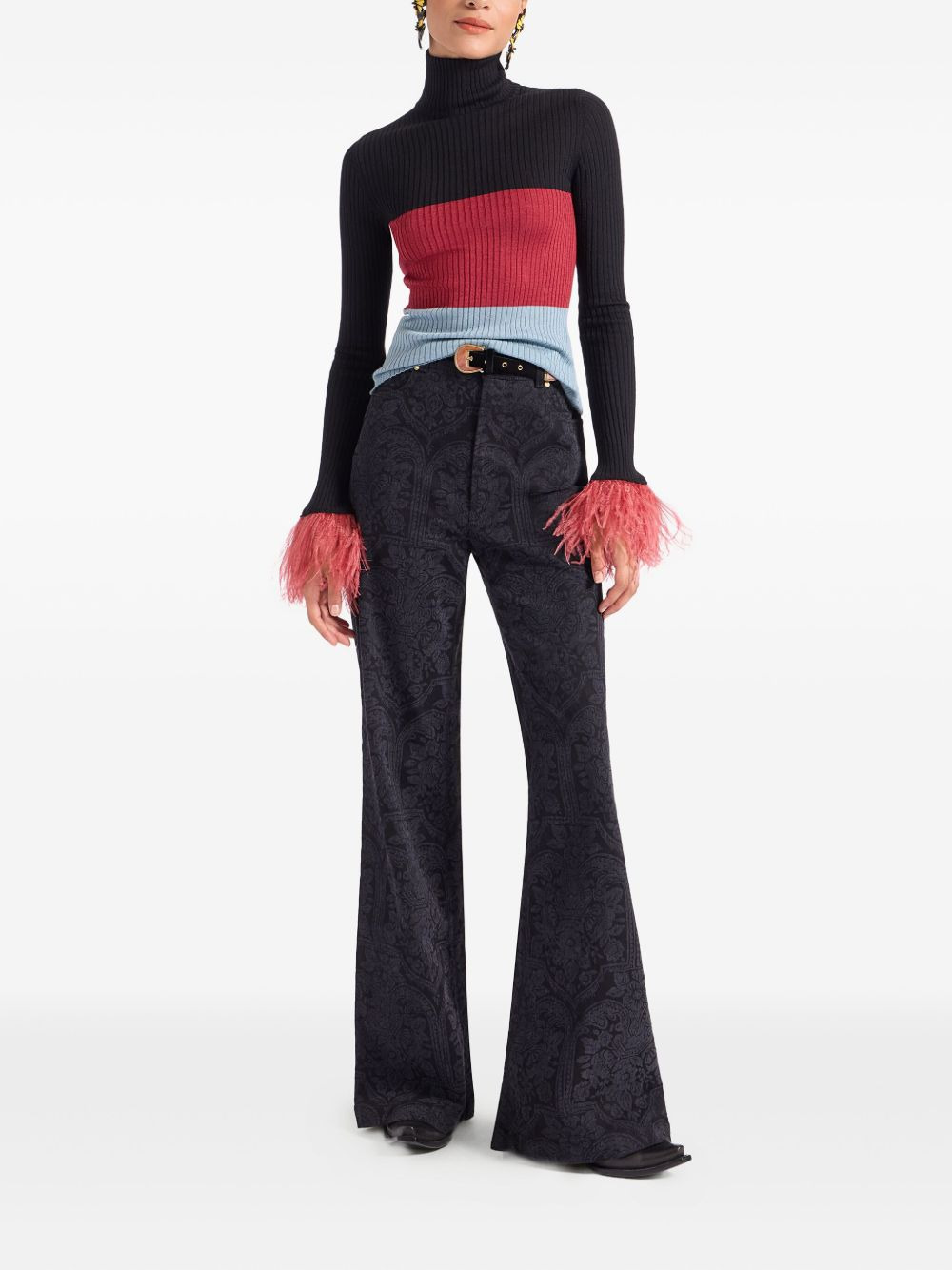 feather-trimmed ribbed top - 2
