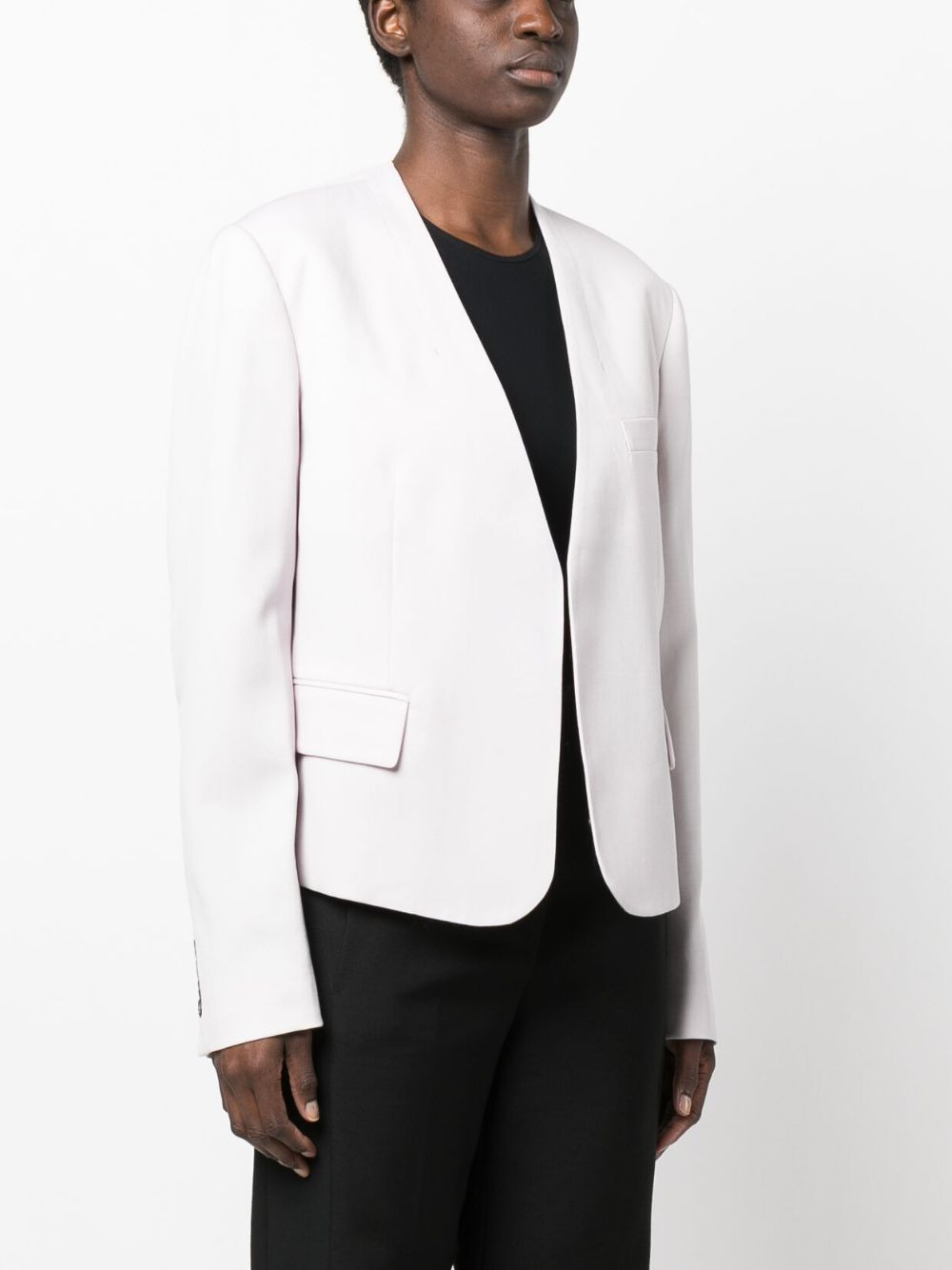 single-breasted collarless blazer - 3