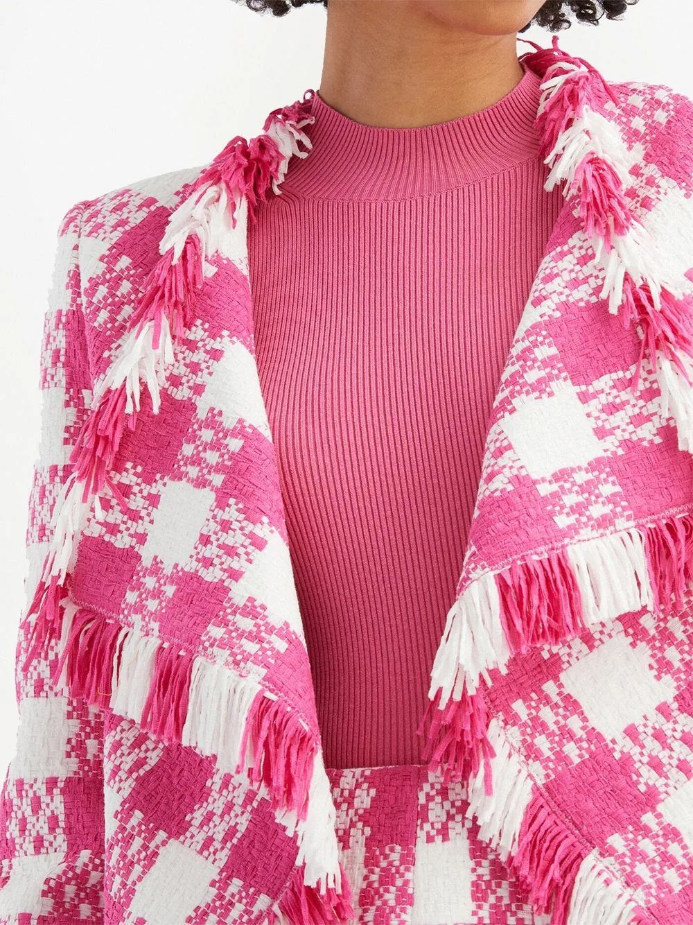check-print woven open-front jacket - 5