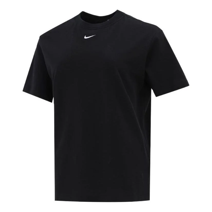 (WMNS) Nike Sportswear Essential Logo Printing Round Neck Pullover Short Sleeve Black T-Shirt DN5698 - 1