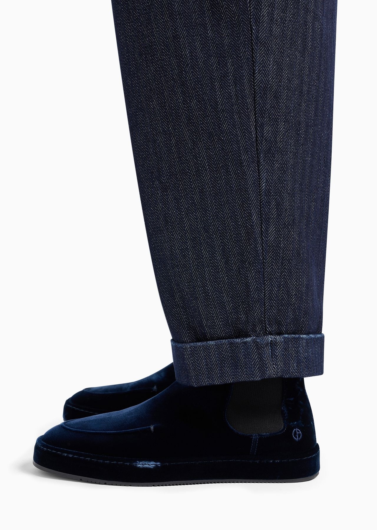Single-pleat chevron cotton denim trousers - 5
