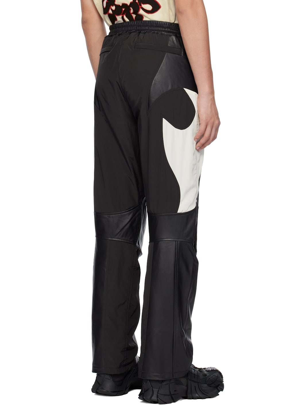 Black & Beige Rider Leather Pants - 3